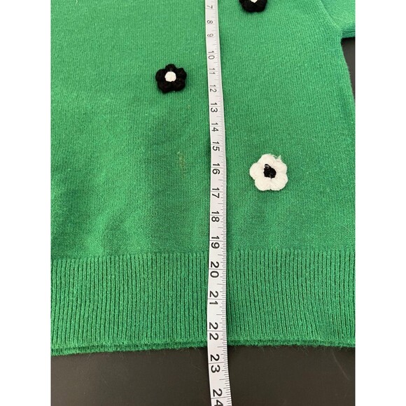 Nanette Lepore Sweater Womens Medium Green Flower Applique Crewneck Pullover - Picture 6 of 6